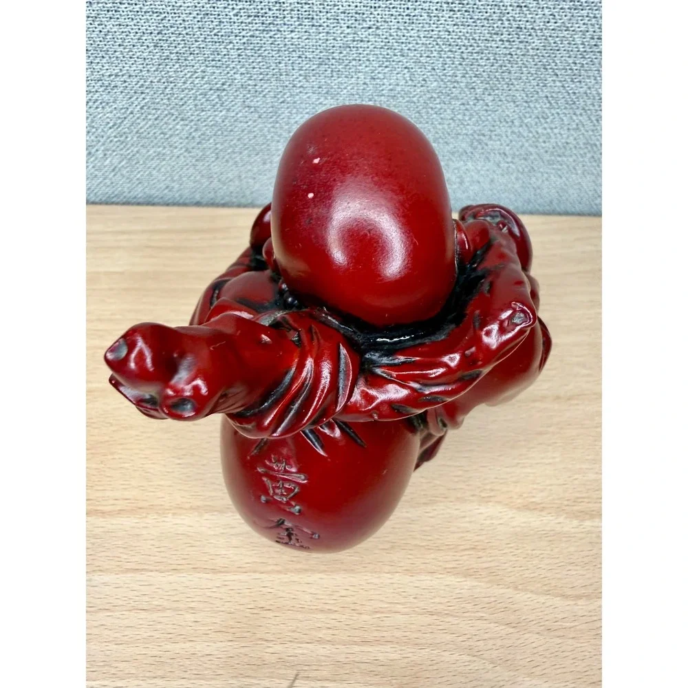 Vintage Red Cinnabar‎ Resin Laughing Buddha Hotei Statue Good Luck Figurine 5